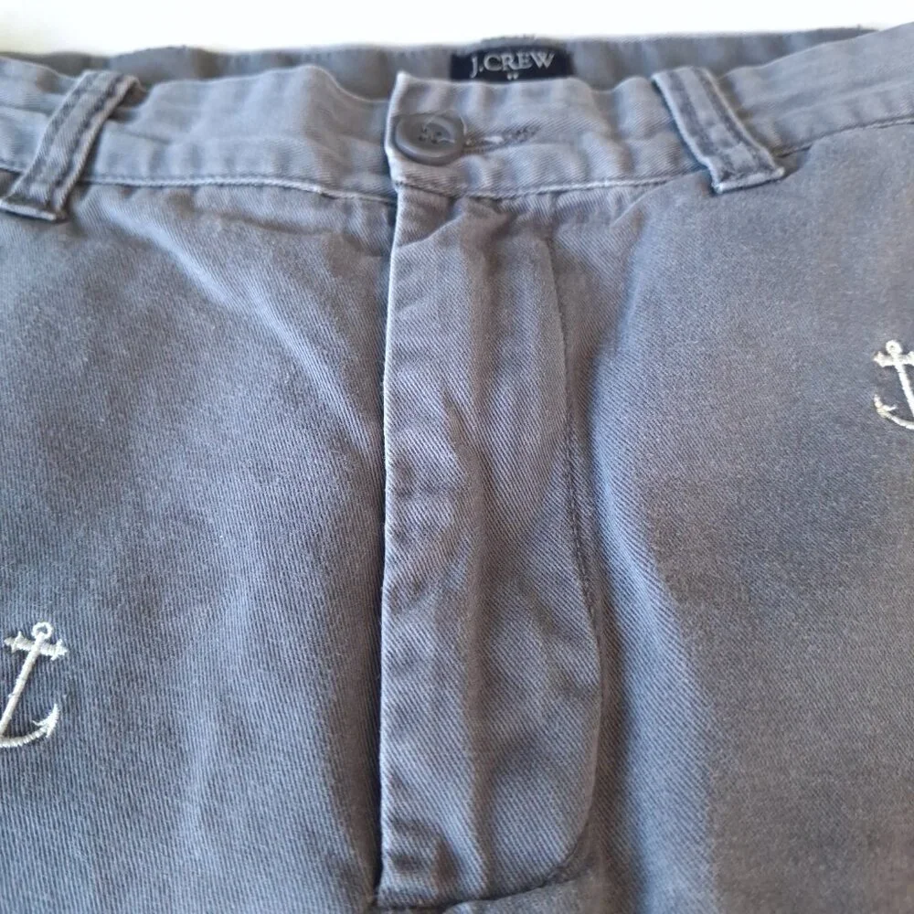 J. Crew Mens 30W Gramercy Chino‎ Gray Anchor Embroidered Shorts Nautical Preppy